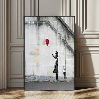 35033-SEG-FC-51X34_Oversize_Oversize-Balloon Girl Wall Art Canvas Print, Framed Street Banksy Art Picture Print, Urban Contrast Perfect Minimal Urban Decor Artwork
