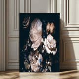 47195-SEG-FC-51X34_Oversize_Oversize-Moody Peonies Wall Art Canvas Print, Framed Dark Floral Art Picture Print, Creamy Rose Perfect Baroque Floral Decor Artwork