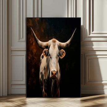 11823-SEG-FC-51X34_Oversize_Oversize-Texas Longhorn Wall Art Canvas Print, Framed Western Bull Art Picture Print, Rustic Cow Perfect Rustic Western Decor Artwork