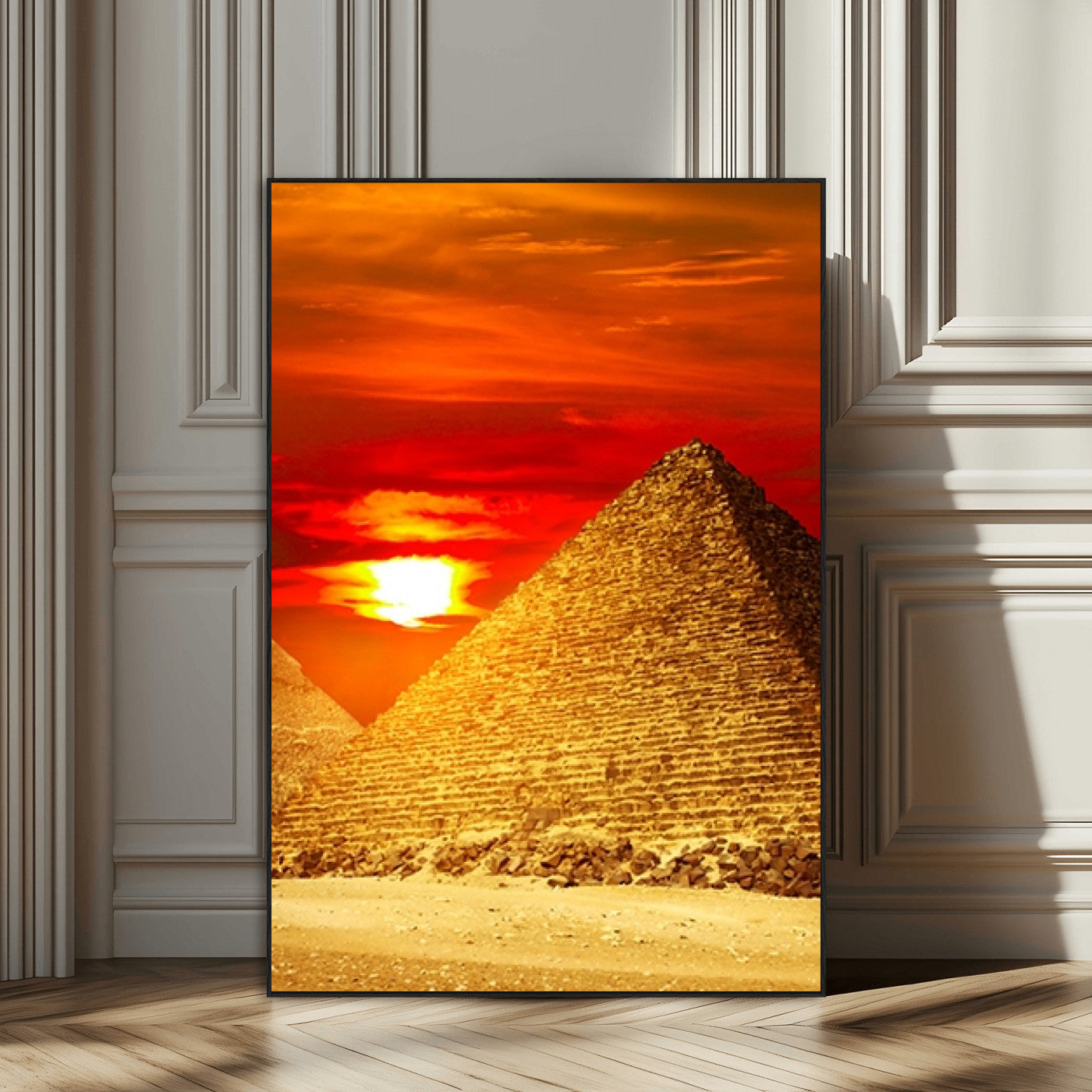 13047-SEG-FC-51X34_Oversize_Oversize-Pyramids Giza Wall Art – Golden Sunset Egypt Canvas Print, Ancient World Landmark Photography Decor for Living Room, Office, Study