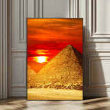 13047-SEG-FC-51X34_Oversize_Oversize-Pyramids Giza Wall Art – Golden Sunset Egypt Canvas Print, Ancient World Landmark Photography Decor for Living Room, Office, Study
