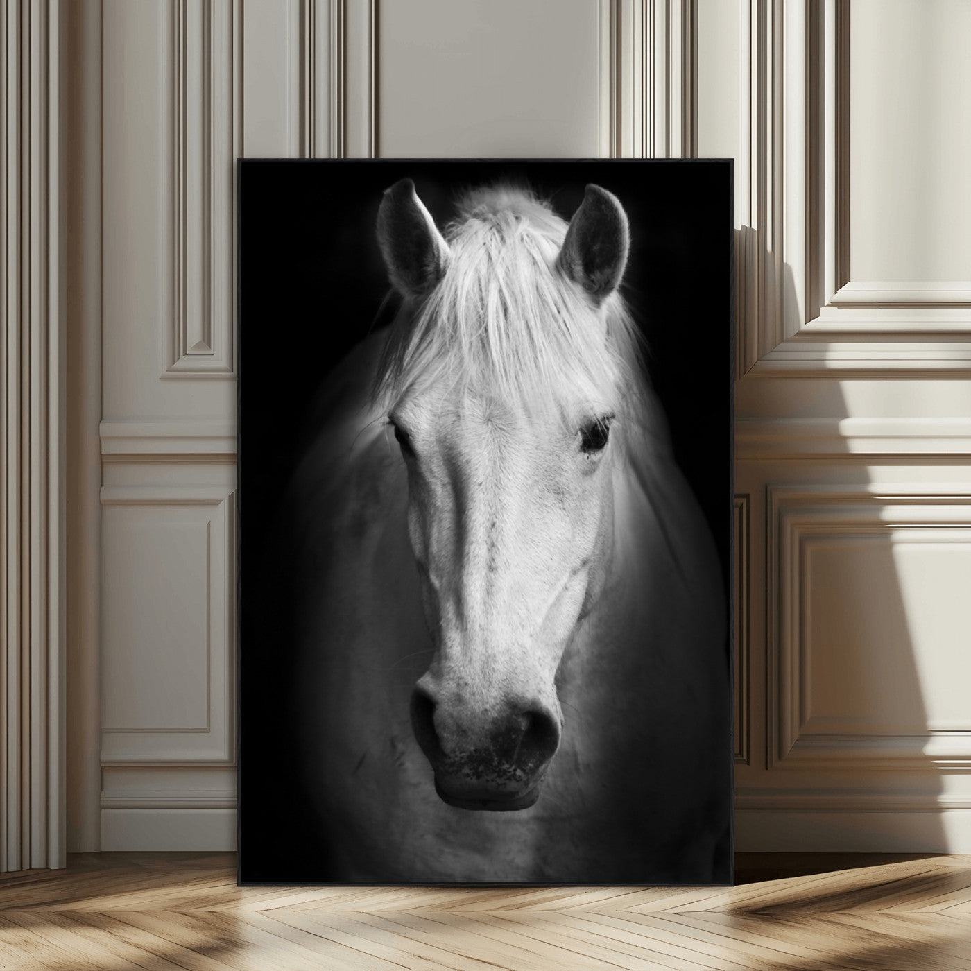 36639-SEG-FC-51X34_Oversize_Oversize-Large Wall Art White Horse on Black Background Canvas Print