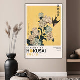 11004-MGV-CV-24X36-Hokusai Hydrangea Wall Art – Japanese Floral Canvas Print with Swallow Bird, Classic Ukiyo-e Nature Decor for Bedroom, Office or