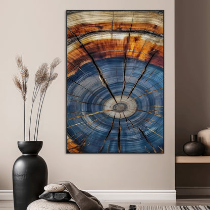58959380-MGV-CV-24X36-Tree Rings Wall Art Canvas Print, Framed Wood Texture Art Picture Print, Blue Grain Perfect Rustic Modern Decor Artwork