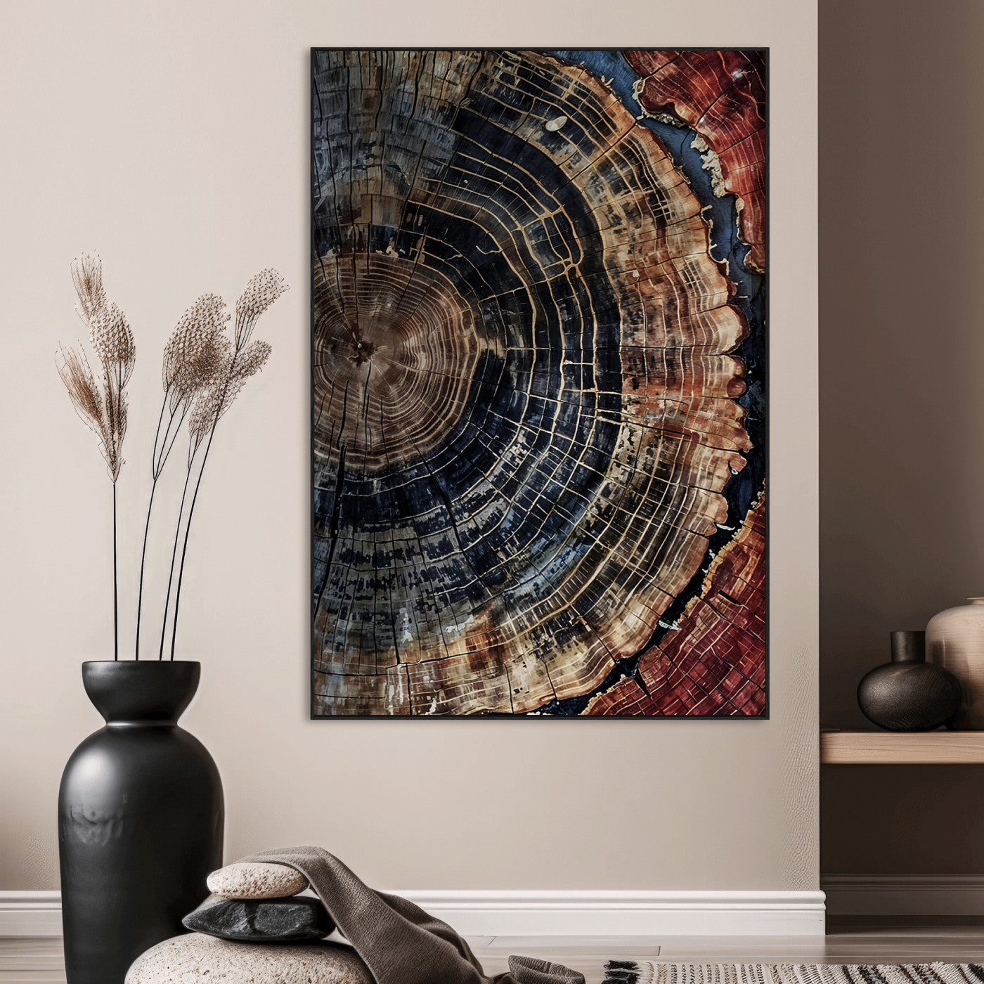41832869-MGV-CV-24X36-Tree Rings Wall Art Canvas Print, Framed Wood Grain Art Picture Print, Rustic Texture Perfect Rustic Nature Decor Artwork