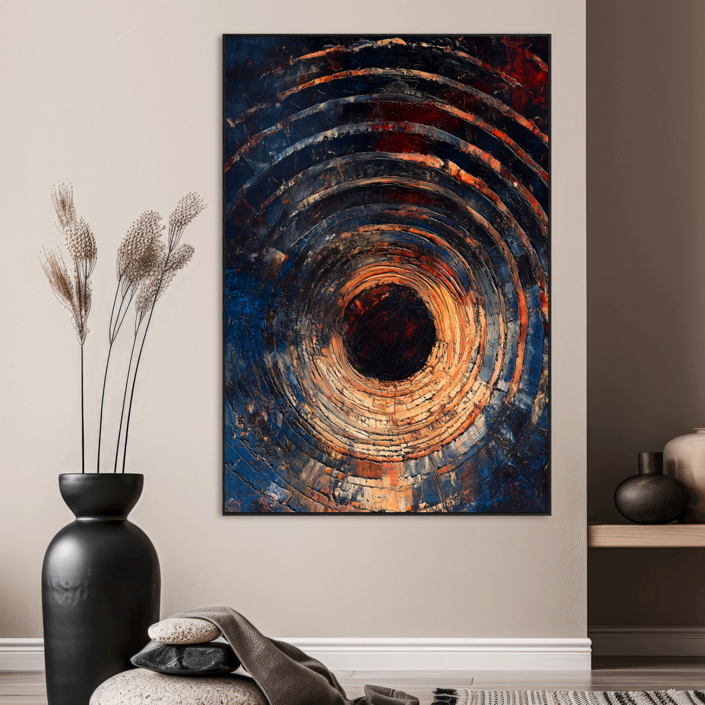 95449028-MGV-CV-24X36-Textured Spiral Wall Art Canvas Print, Framed Abstract Void Art Picture Print, Wooden Vortex Perfect Modern Industrial Decor