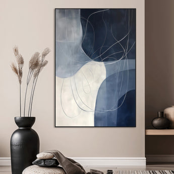 62566633-SEG-FC-51X34_Oversize_Oversize-Navy Abstract Wall Art Canvas Print, Framed Minimal Lineart Art Picture Print, Abstract Shapes Perfect Minimalist Abstract Decor