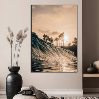 50270635-SEG-FC-51X34_Oversize_Oversize-Golden Hour Ocean Wall Art Canvas Print, Framed Beach Sunset Art Picture Print, Palm Trees Perfect Tropical Coastal Decor Artwork