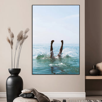 14351555-MGV-CV-24X36-Ocean Splash Wall Art Canvas Print, Framed Playful Beach Art Picture Print, Coastal Summer Perfect Coastal Contemporary Decor