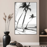 50406026-MGV-CV-24X36-Black White Palms Wall Art Canvas Print, Framed Tropical Beach Art Picture Print, Minimalist Coastal Perfect Coastal Minimalist