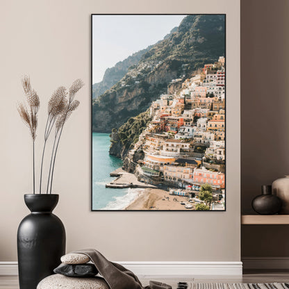 28897019-SEG-FC-51X34_Oversize_Oversize-Positano Coastline Wall Art Canvas Print, Framed Amalfi Architecture Art Picture Print, Italian Riviera Perfect Mediterranean