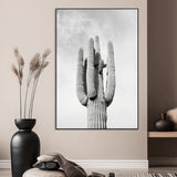 17148959-MGV-CV-24X36-Saguaro Cactus Wall Art Canvas Print, Framed Monochrome Desert Art Picture Print, Black White Cactus Perfect Southwestern