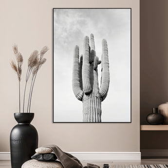 17148959-MGV-CV-24X36-Saguaro Cactus Wall Art Canvas Print, Framed Monochrome Desert Art Picture Print, Black White Cactus Perfect Southwestern