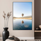 98091684-SEG-FC-51X34_Oversize_Oversize-Hot Air Balloon Wall Art Canvas Print, Framed Flight Reflection Art Picture Print, Peaceful Lakeside Perfect Modern Minimalist