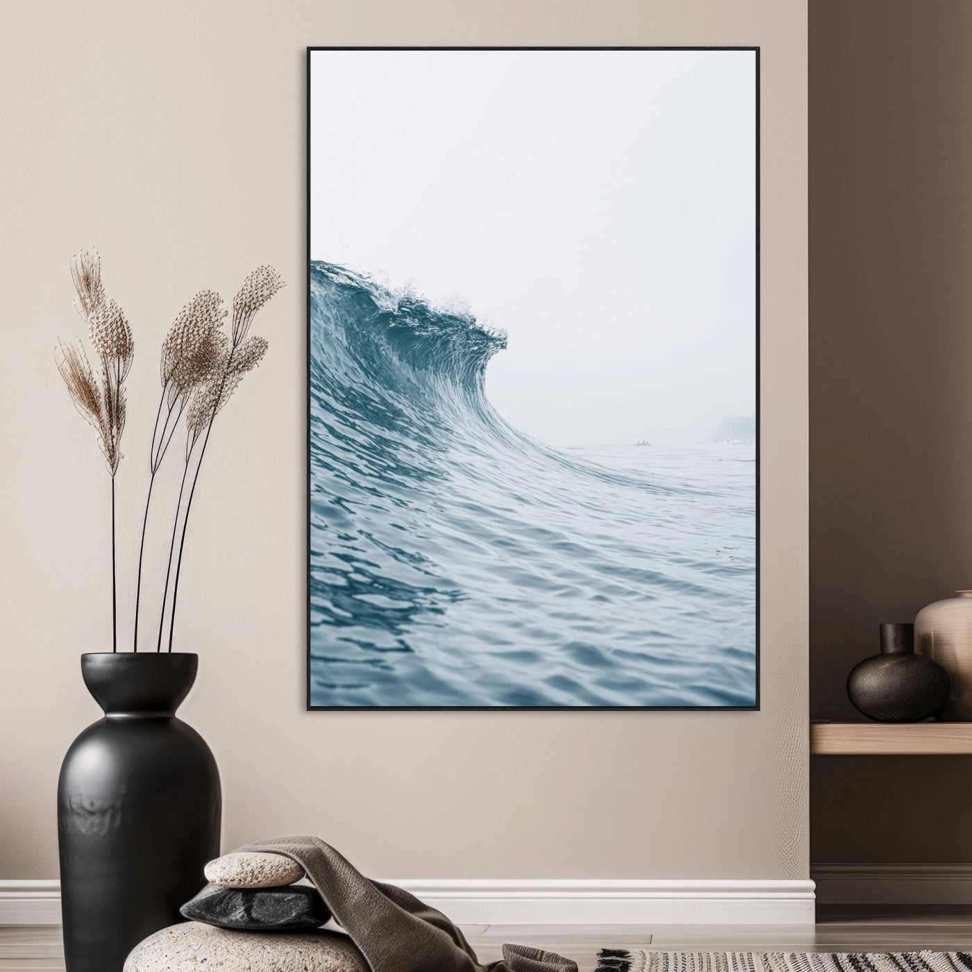 99679915-SEG-FC-51X34_Oversize_Oversize-Ocean Wave Wall Art Canvas Print, Framed Coastal Decor Art Picture Print, Modern Ocean Perfect Modern Coastal Minimalist Decor