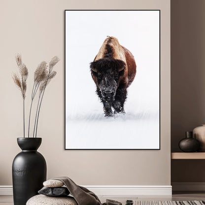 11394883-MGV-CV-24X36-Winter Bison Wall Art Canvas Print, Framed Rustic Wildlife Art Picture Print, Bold Animal Art Perfect Rustic Lodge Decor Artwork