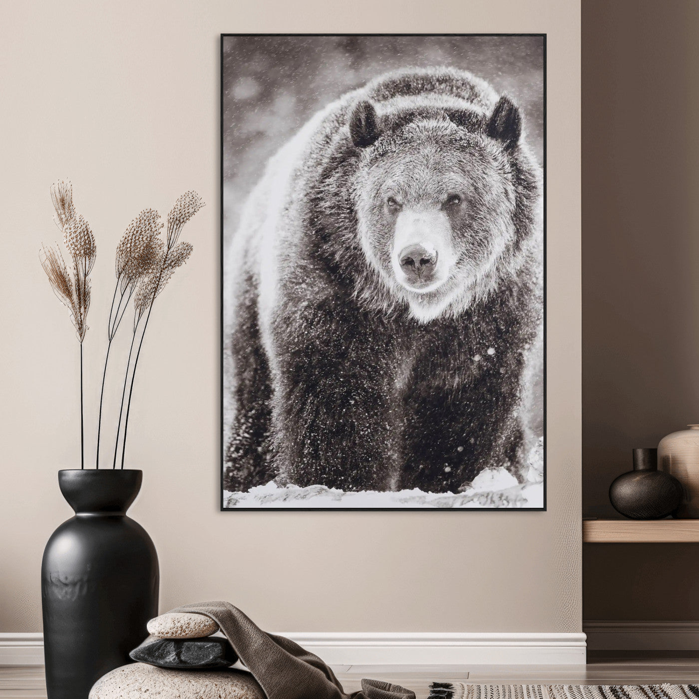 37297892-MGV-CV-24X36-Bison Portrait Wall Art Canvas Print, Framed Rustic Wall Accent Art Picture Print, Lodge Style Perfect Rustic Lodge Decor Artwork