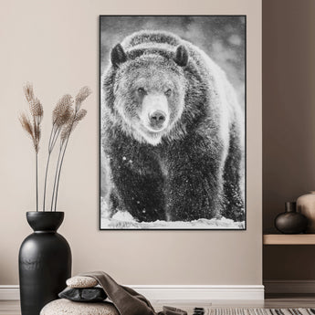 98050634-MGV-CV-24X36-Bison Portrait Wall Art Canvas Print, Framed Rustic Wall Accent Art Picture Print, Lodge Style Perfect Rustic Lodge Decor Artwork