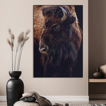 56758157-MGV-CV-24X36-Bison Portrait Wall Art Canvas Print, Framed Rustic Wall Accent Art Picture Print, Lodge Style Perfect Rustic Lodge Decor Artwork