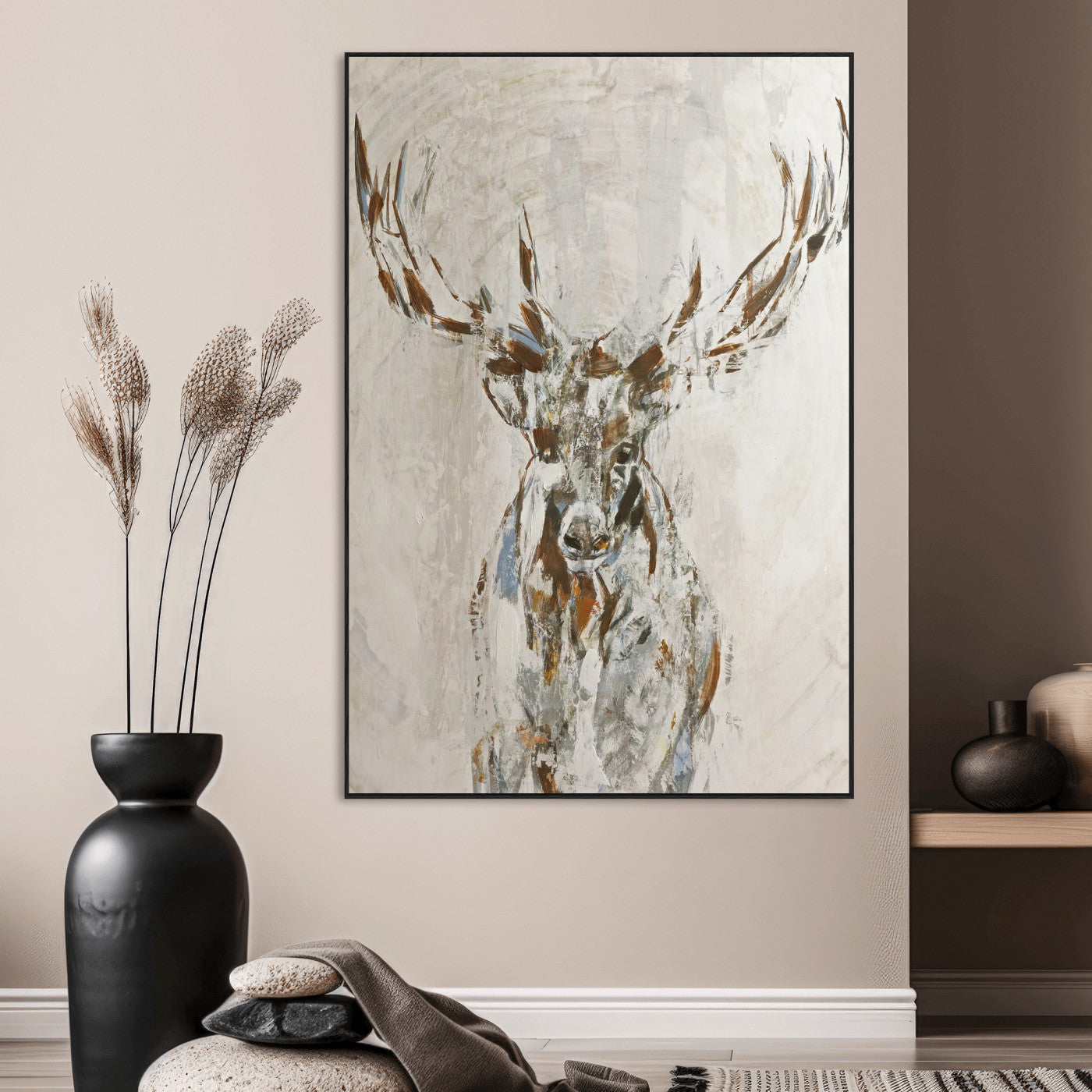 79642067-MGV-CV-24X36-Abstract Deer Wall Art Canvas Print, Framed Lodge Style Decor Art Picture Print, Rustic Animal Wall Perfect Lodge Cabin Style