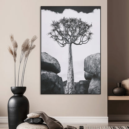 60628080-MGV-CV-24X36-Bold Tree Silhouette Wall Art Canvas Print, Framed Sculptural Tree Shape Art Picture Print, Desert Tree Perfect Modern Desert