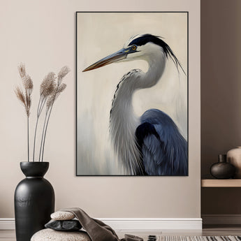 60171823-SEG-FC-51X34_Oversize_Oversize-Blue Heron Wall Art Canvas Print, Framed Coastal Bird Theme Art Picture Print, Minimalist Wildlife Perfect Coastal Minimalist