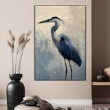 68368019-MGV-CV-24X36-Blue Heron Art Wall Art Canvas Print, Framed Crane Bird Painting Art Picture Print, Elegant Wildlife Scene Perfect Coastal