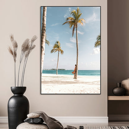 27750035-SEG-FC-51X34_Oversize_Oversize-Tropical Beach Scene Wall Art Canvas Print, Framed Palm Tree Photography Art Picture Print, Island Paradise Decor Perfect Coastal