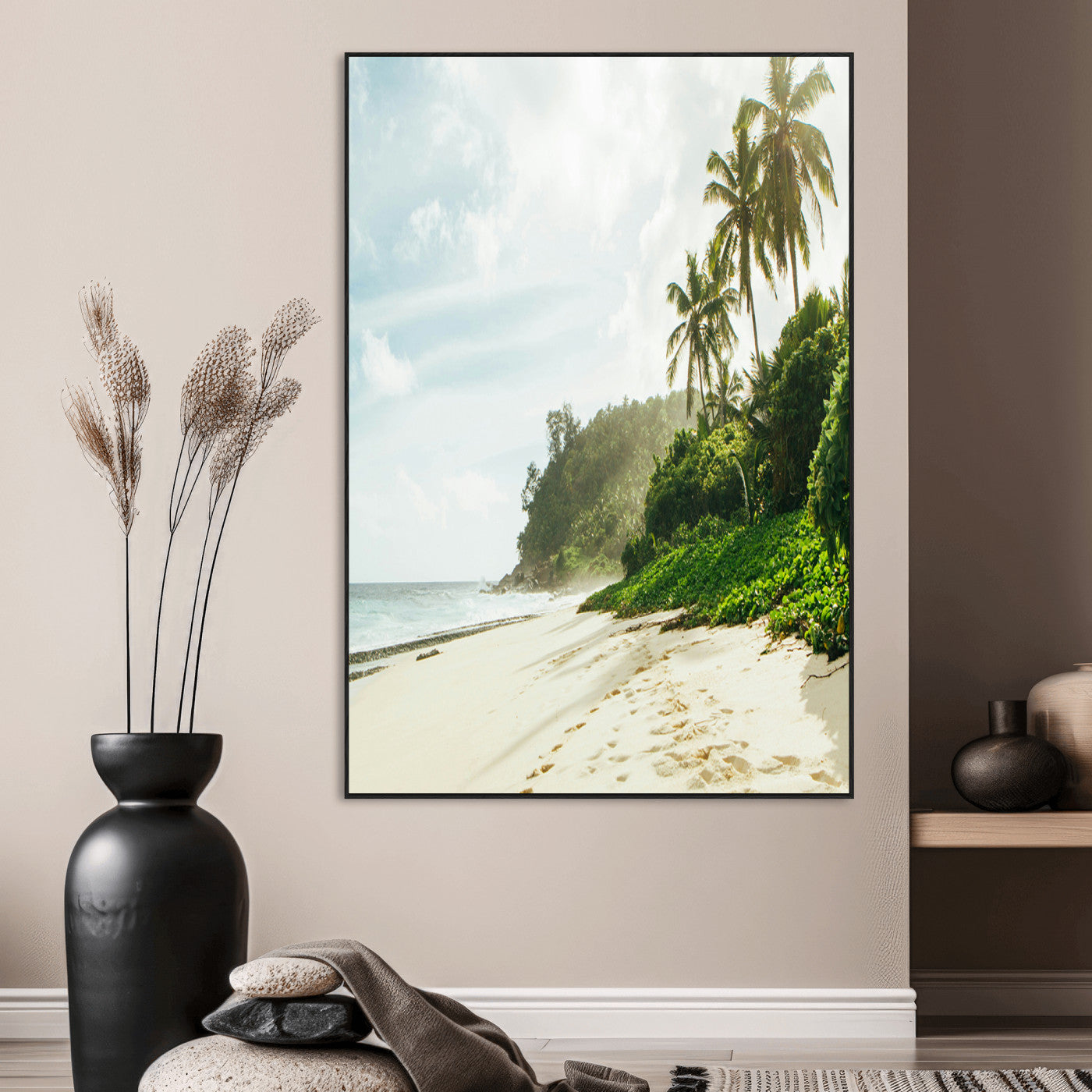 42984524-SEG-FC-51X34_Oversize_Oversize-Relaxing Beach Wall Art Canvas Print, Framed Ocean View Art Picture Print, Coastal Serenity Perfect Tropical Coastal Decor Artwork