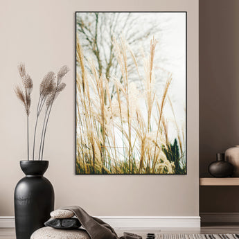 17571705-SEG-FC-51X34_Oversize_Oversize-Pampas Grass Wall Art Canvas Print, Framed Neutral Tones Art Picture Print, Minimalist Nature Perfect Boho Minimalist Decor