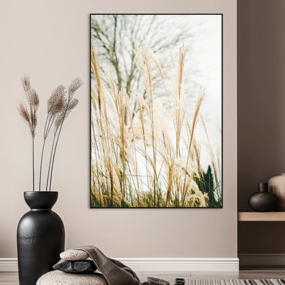 17571705-MGV-CV-24X36-Pampas Grass Wall Art Canvas Print, Framed Neutral Tones Art Picture Print, Minimalist Nature Perfect Boho Minimalist Decor