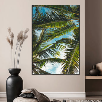 31086560-SEG-FC-51X34_Oversize_Oversize-Palm Leaves Wall Art Canvas Print, Framed Tropical Vibes Art Picture Print, Green Foliage Perfect Tropical Boho Decor Artwork