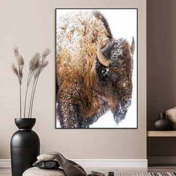27690436-MGV-CV-24X36-Snowy Buffalo Wall Art Canvas Print, Framed Wildlife Photography Art Picture Print, Rustic Lodge Perfect Rustic Lodge Decor Decor