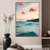 13960366-MGV-CV-24X36-Tropical Seascape Wall Art Canvas Print, Framed Sunset Ocean Art Picture Print, Coastal Aesthetic Perfect Coastal Bohemian Decor