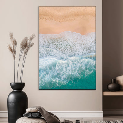 91434062-MGV-CV-24X36-Beach Aerial Wall Art Canvas Print, Framed Soft Waves Art Picture Print, Ocean Tranquility Perfect Coastal Minimalist Decor
