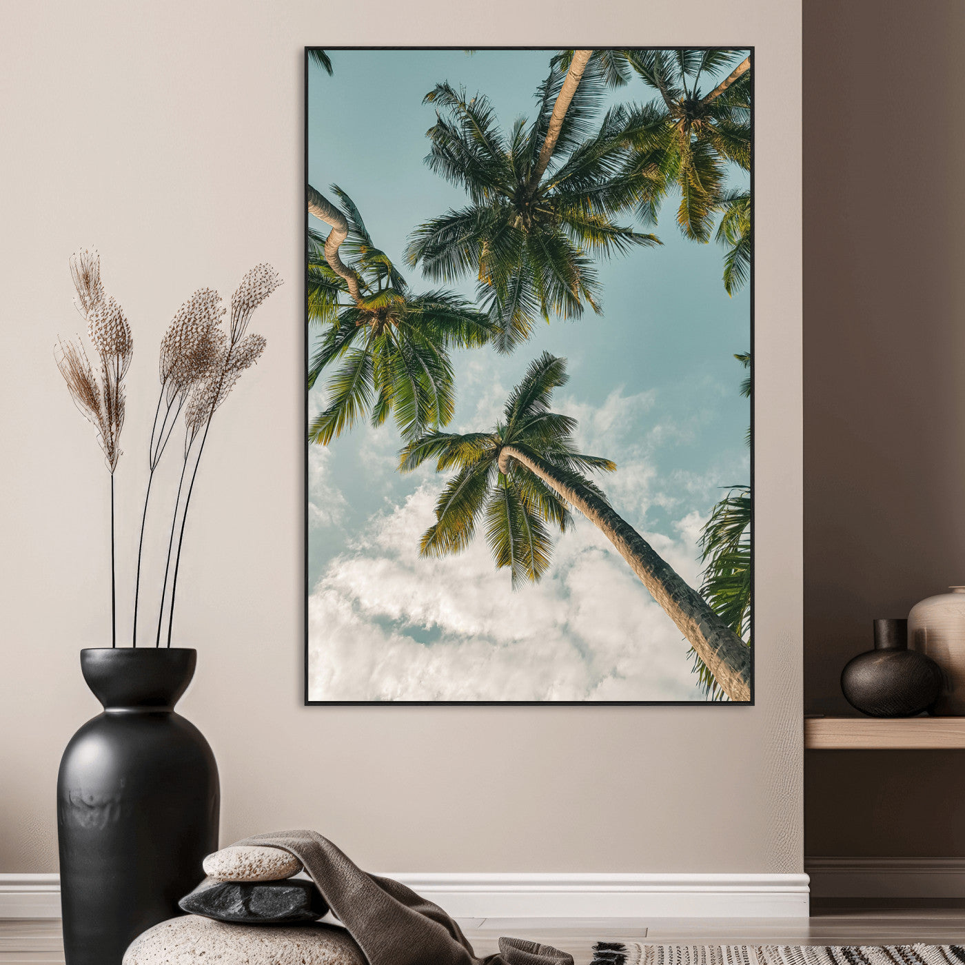 80452931-MGV-CV-24X36-Tropical Palm Trees Wall Art Canvas Print, Framed Coastal Nature Art Picture Print, Relaxing Summer Vibes Perfect Boho Coastal