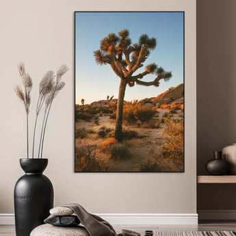 96503558-MGV-CV-24X36-Joshua Tree Wall Art Canvas Print, Framed Desert Sunset Art Picture Print, Golden Hour Light Perfect Southwestern Boho Decor