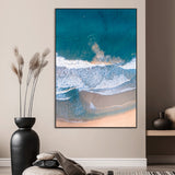 97740681-MGV-CV-24X36-Aerial Beach View Wall Art Canvas Print, Framed Ocean Waves Art Picture Print, Coastal Serenity Perfect Coastal Minimalist Decor