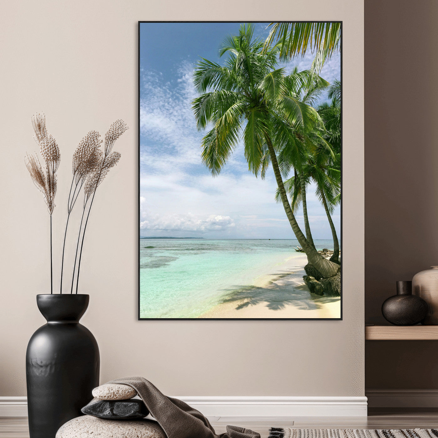 80489589-MGV-CV-24X36-Palm Tree Beach Wall Art – Tropical Paradise Canvas Print with White Sand and Turquoise Ocean, Coastal Photography for Bedroom,