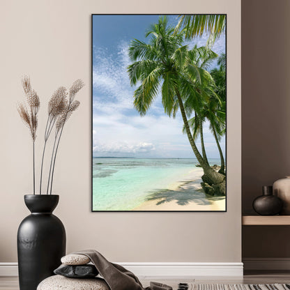80489589-MGV-CV-24X36-Tropical Beach Palm Trees Canvas Print – Island Coastal Wall Art, Bright Ocean Horizon Photography for Bathroom, Lounge & Vacation