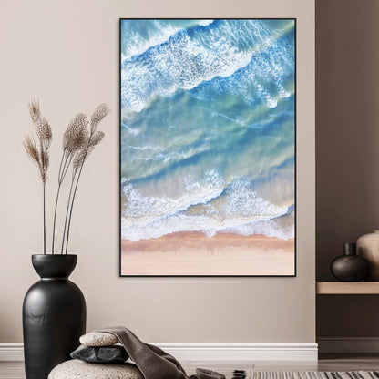78764781-MGV-CV-24X36-Ocean Wall Art – Aerial Waves and Sandy Shore Canvas Print, Coastal Photography Decor for Bedroom, Living Room, Office, Beach