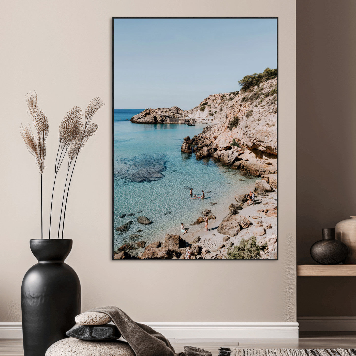 39329622-MGV-CV-24X36-Coastal Wall Art – Turquoise Water and Rocky Beach Canvas Print, Scenic Seaside Photography Decor for Bedroom, Living Room,