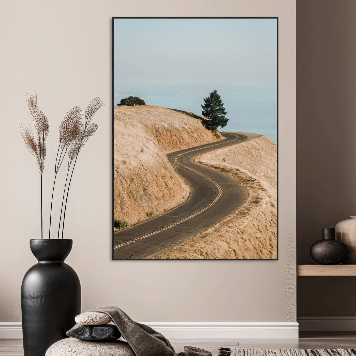 44236608-MGV-CV-24X36-Landscape Wall Art – Winding Road Through Golden Hills Canvas Print, Scenic Nature Photography Decor for Bedroom, Living Room,