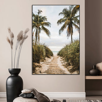 53859552-MGV-CV-24X36-Tropical Beach Wall Art – Palm Tree Pathway Canvas Print, Coastal Paradise Photography Decor for Living Room, Bedroom, Office,
