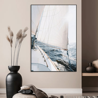 95552990-MGV-CV-24X36-Nautical Sailing Wall Art – Sailboat with White Sails and Ocean Waves, Coastal Photography Print, Seaside Decor for Beach House &