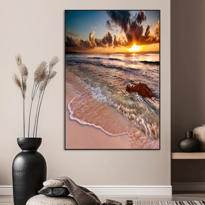 14930-MGV-CV-24X36-Beach Sunset Wall Art Canvas Print, Framed Ocean Horizon Art Picture Print, Tropical Shore Perfect Minimalist Coastal Decor