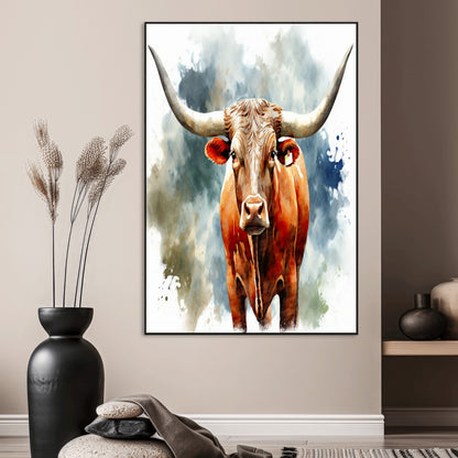 39803-MGV-CV-24X36-Texas Longhorn Wall Art Canvas Print, Framed Rustic Cattle Art Picture Print, Western Bull Perfect Rustic Western Decor Artwork