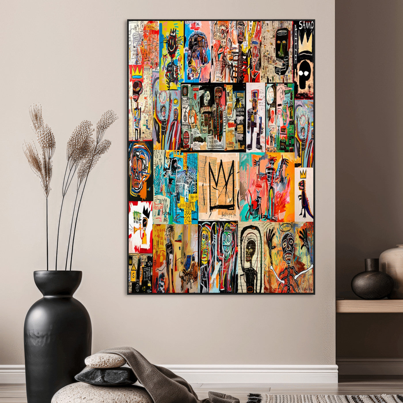 58689-MGV-CV-24X36-Basquiat Style Wall Art Canvas Print, Framed Neo Expressionism Art Picture Print, Street Art Perfect Urban Contemporary Decor