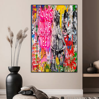 23129-MGV-CV-24X36-Street Love Wall Art Canvas Print, Framed Pop Graffiti Art Picture Print, Neon Lettering Perfect Urban Pop Decor Artwork