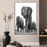 79634-MGV-CV-24X36-Elephant Herd Wall Art Canvas Print, Framed African Elephant Art Picture Print, Monochrome Wildlife Perfect Monochrome Safari